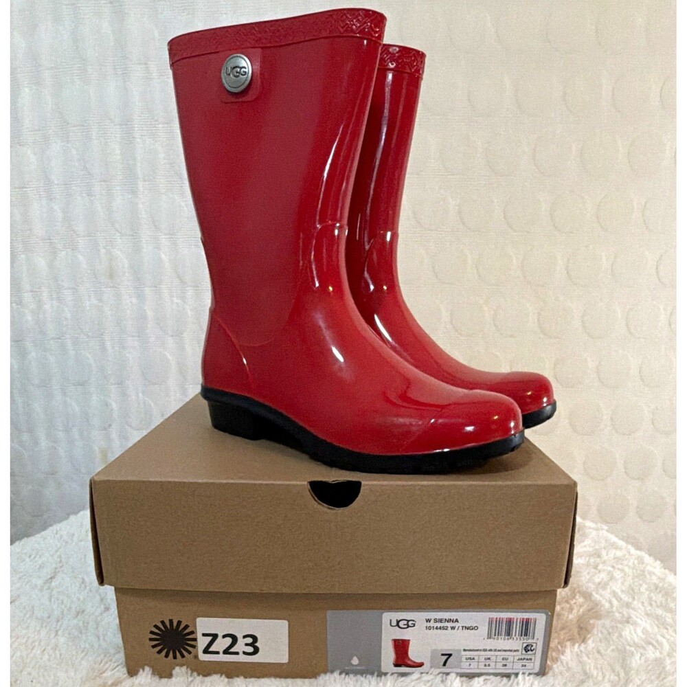 UGG Sienna Women’s Waterproof Pull-On Knee High Rubber Rain Boots Red US 7